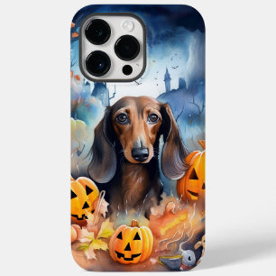 Dachshund Halloween Com Pumpkins Assustado