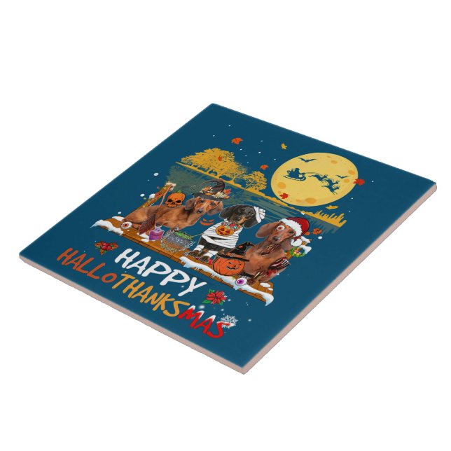 Dachshund Happy Hallothanksmas Halloween Graças (Lateral)