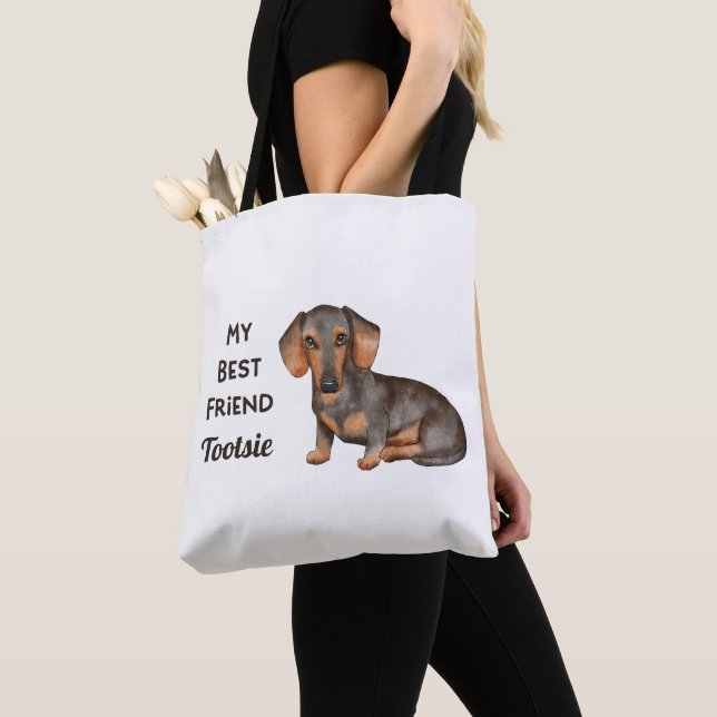 Dachshund My Best Friend Custom Name Tote Bag (Close Up)