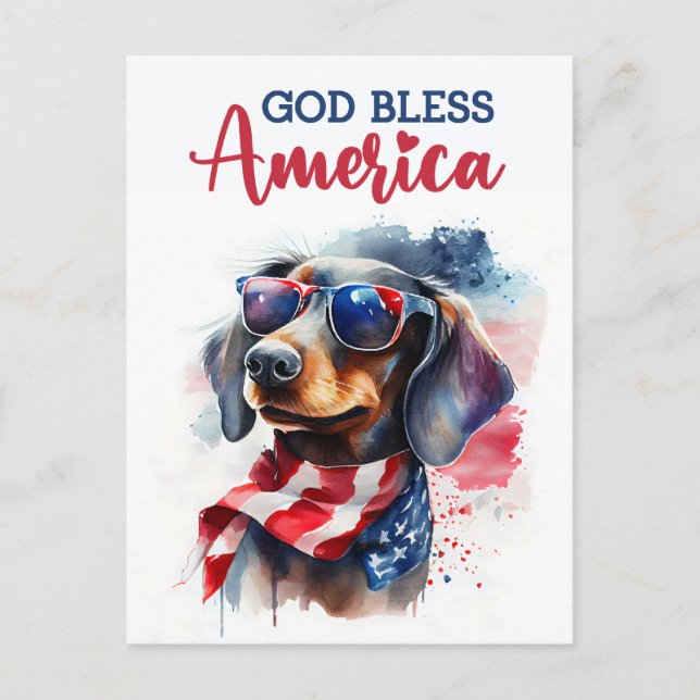 Dachshund Patriota, Deus Abençoe a América Cartão  (Frente)