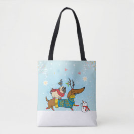Dachshund, Pug, & Bird Holiday Bolsa