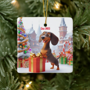 Dachshund Puppy Personalizado Cerâmica Ornamento d