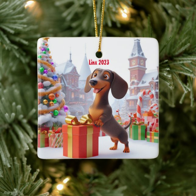 Dachshund Puppy Personalizado Cerâmica Ornamento d (Árvore)