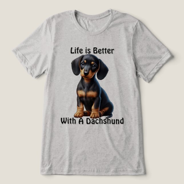Dachshund Puppy Sentado e Olhando com Inocente (Design frontal)