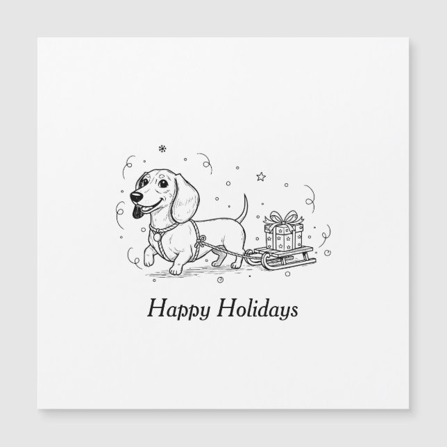 Dachshund puxando trenó com presentes de Natal (Frente)