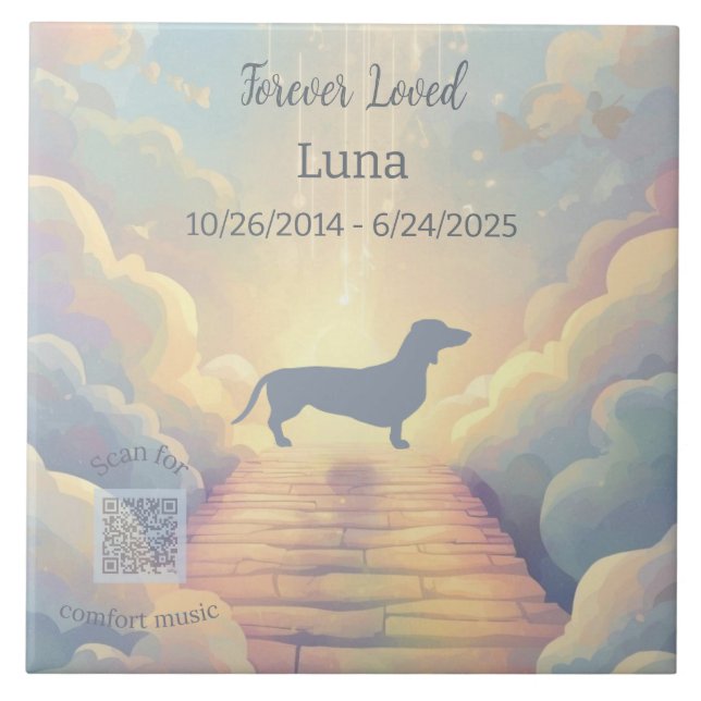 Dachshund Rainbow Bridge Memorial Tile with Music (Frente)