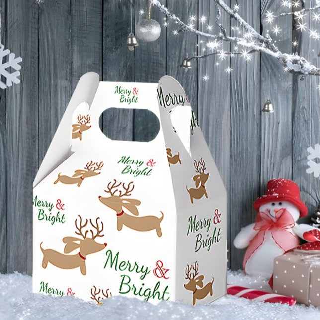 Dachshund Reindeer Caixa de Presentes de Natal Fel (Merry & Bright Dachshund Christmas gift box for wiener dog loving gifting)