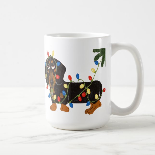 Dachshund Tangled na caneca das luzes de Natal (Direita)
