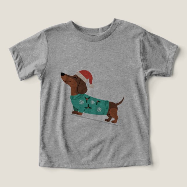 Dachshund vestindo Suéter de Natal e Chapéu de Pap (Design frontal)