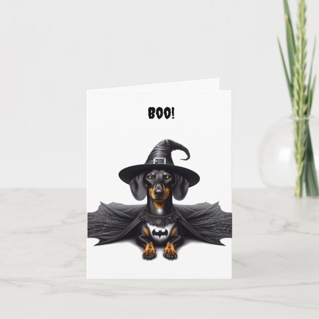 Dachshund Witch Halloween Folheou Cartão (Frente)