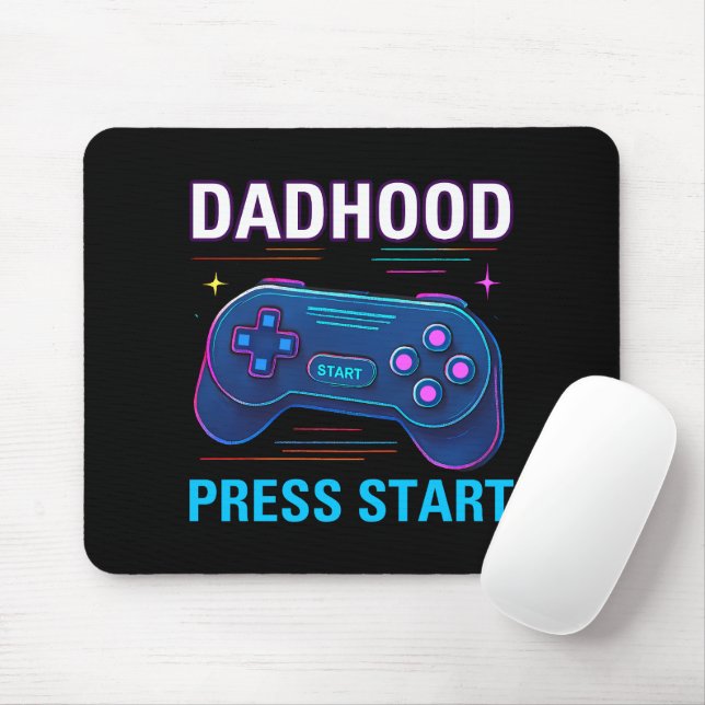 Dadhood Press Start Retro Gamer Design Mouse Pad (Com mouse)