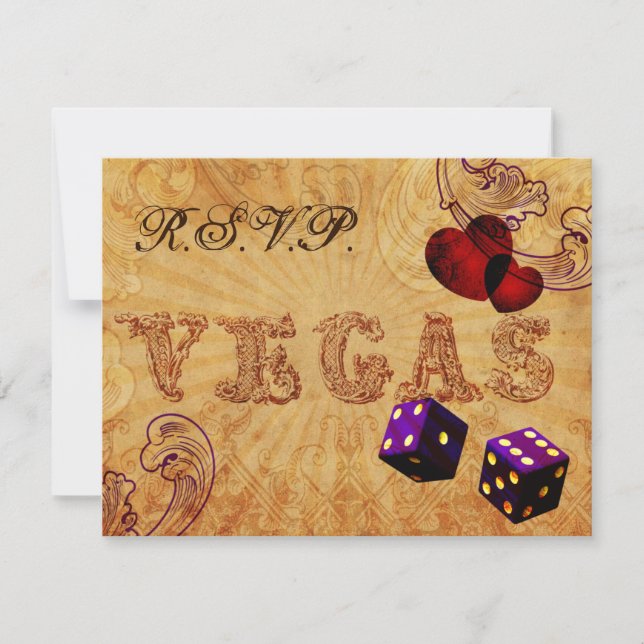 dados roxos Casamento Vintage Vegas rsvp (Frente)
