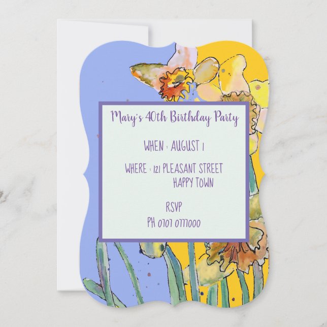 Daffodil aniversário de 40 anos Amarelo Convite Fl (Frente)