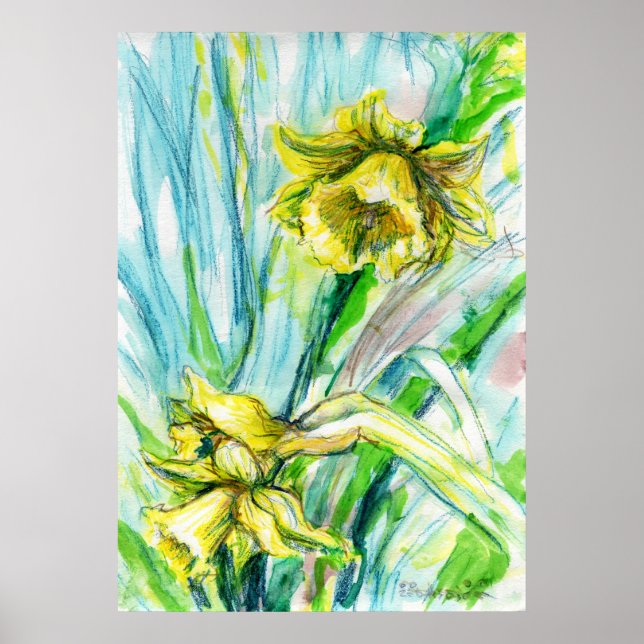 Daffodil Primavera Watercolor Art Poster (Frente)