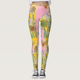 Daffodil Watercolor Leggings Florais Cor-de-Flor C