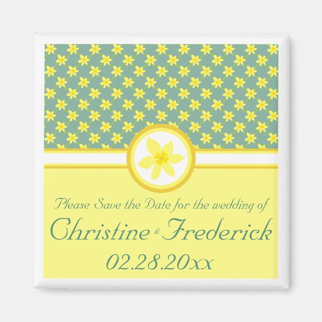 Daffodil Wedding, imã salve a data quadrada (Frente)