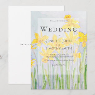 daffodils field watercolor convite para casamento