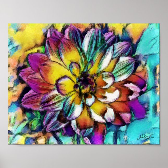Dahlia Aquarelle Poster 8x10 (Frente)