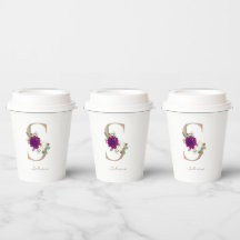 Dahlia buquê floral monograma de ouro de rosa S