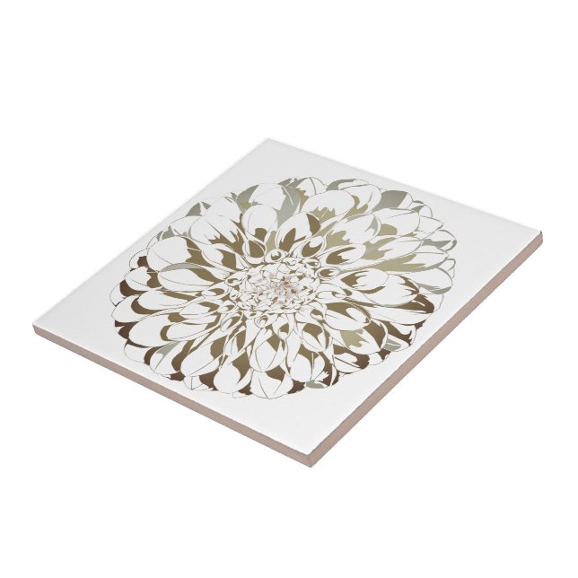 Dahlia flower ceramic tile - brown tones (Lateral)