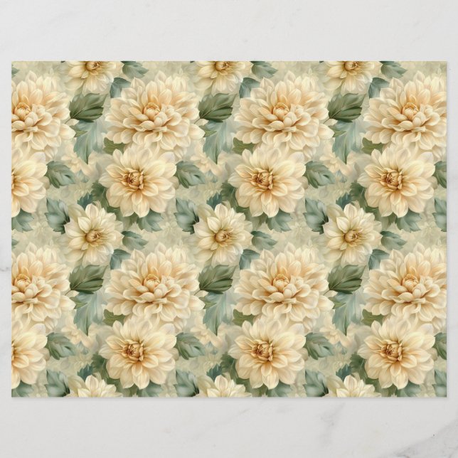 Dahlia Flower Pattern and Greenery Scrapbook Paper (Frente)