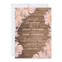 Dahlia Pink Floral Rustic Wood Casamento Convite