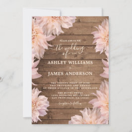 Dahlia Pink Floral Rustic Wood Casamento Convite