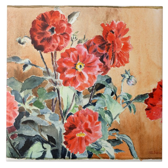 Dahlias, pintura aquosa de Hannah Overbeck, (Frente)