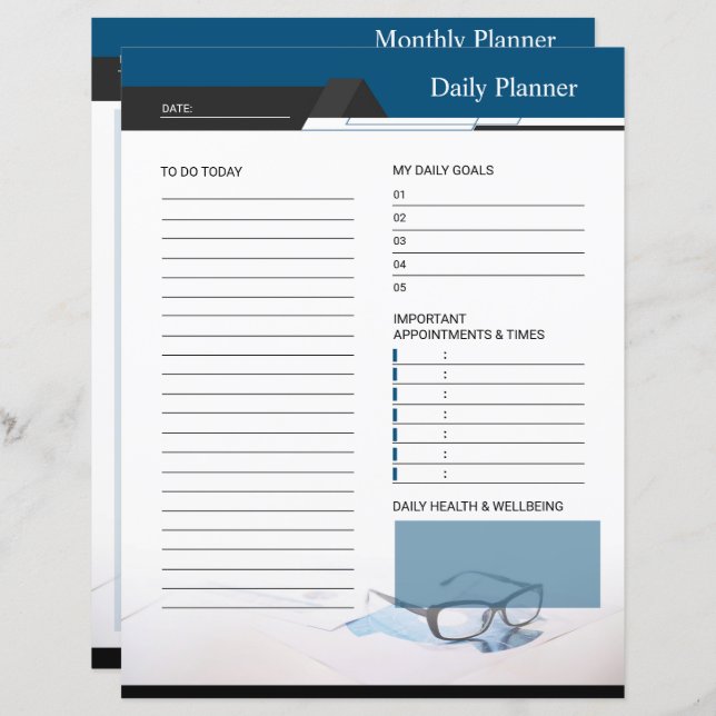 Daily, Monthly Planner Template (Frente/Verso)