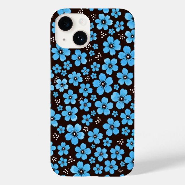 Dainty Sky Blue Floral Chintz Pattern Black iPhone (Verso)