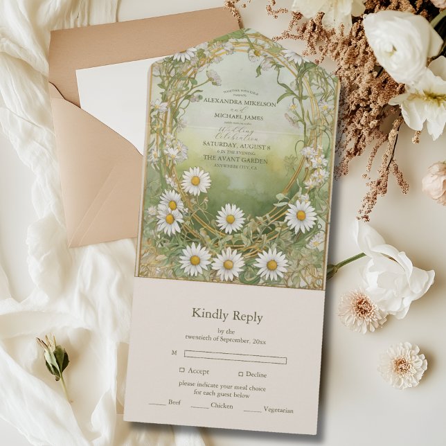 Daisies Art Nouveau Ivory Green Wedding (Criador carregado)