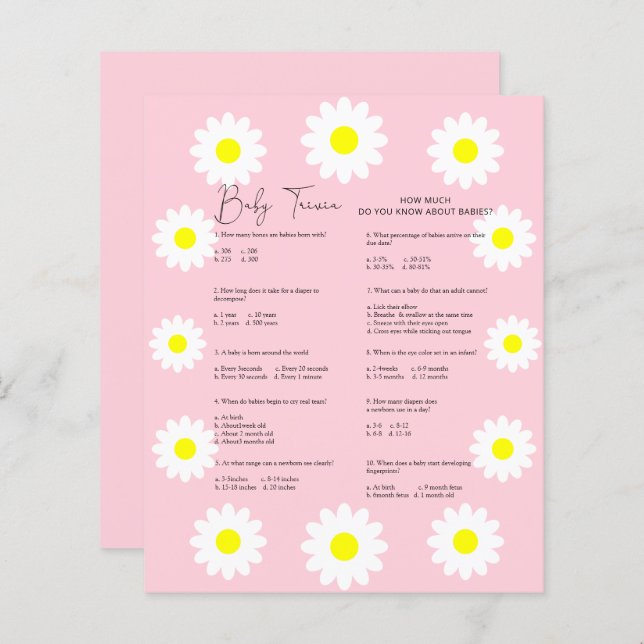 Daisies Baby Trivia | Jogo Chá de fraldas (Frente/Verso)