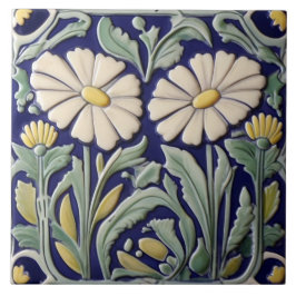 Daisies - Daisy Flower Art Deco Nouveau Verde Azul