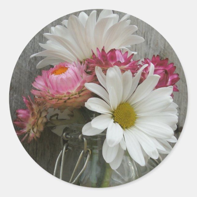 Daisies e Strawflower em um adesivo de Jar & Barnw (Frente)