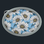 Daisies, flores silvestres em azul<br><div class="desc">Padrão de vetor desenhado à mão com flores margaridas brancas</div>