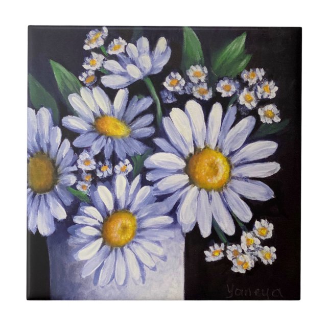 Daisies flower ceramic tile coasters (Frente)