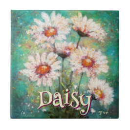 Daisies Impressionistic Floral Teal Personalized