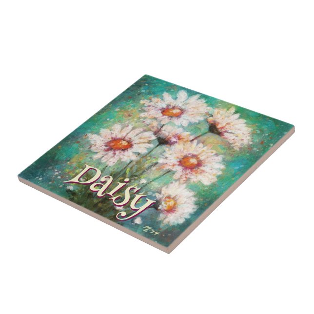Daisies Impressionistic Floral Teal Personalized (Lateral)