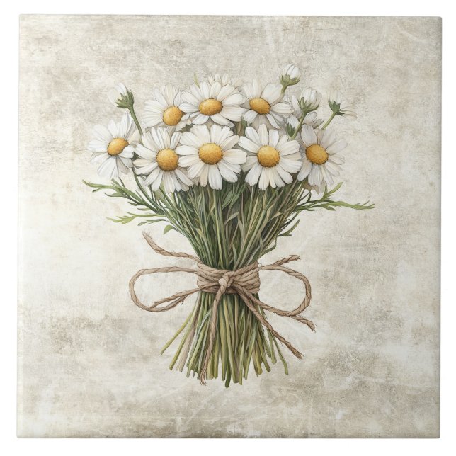 Daisies Rustic Floral Faux Ceramic Tile (Frente)
