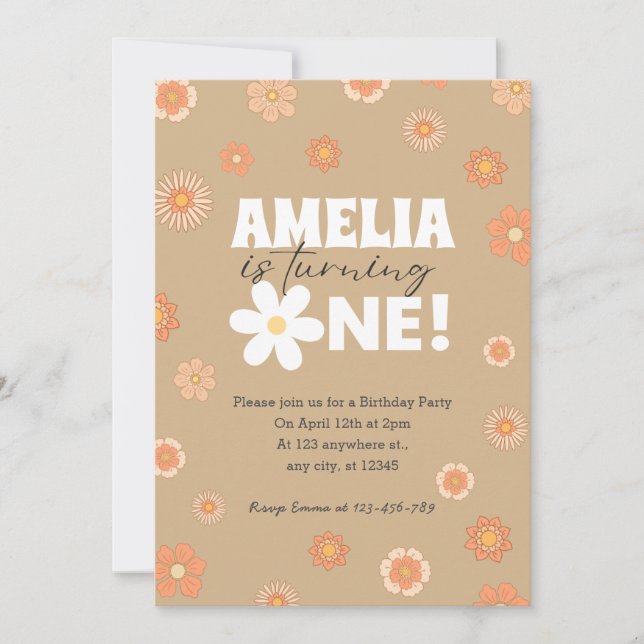 Daisy Beige Primeiro Convite de Aniversário (Frente)