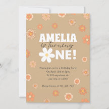 Daisy Beige Primeiro Convite de Aniversário