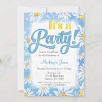 Daisy Birthday Convite Blue Yellow Floral