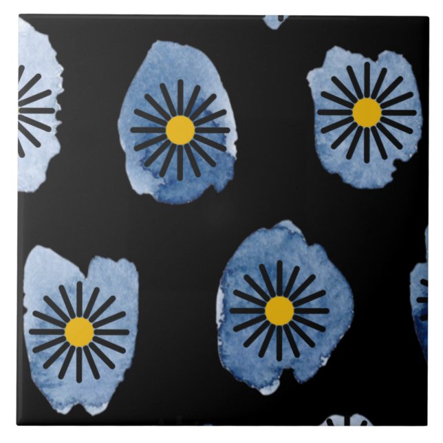 Daisy Black Ceramic Tile (Frente)