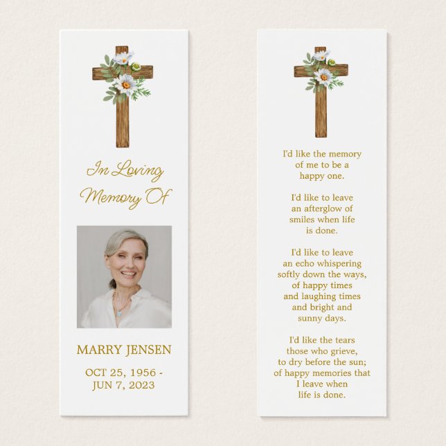 Daisy Cross Photo Funeral Bookmark (Frente & Verso)