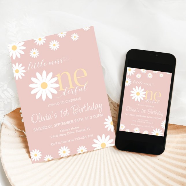 Daisy First Birthday Convite Boho Retro Daisy (Criador carregado)