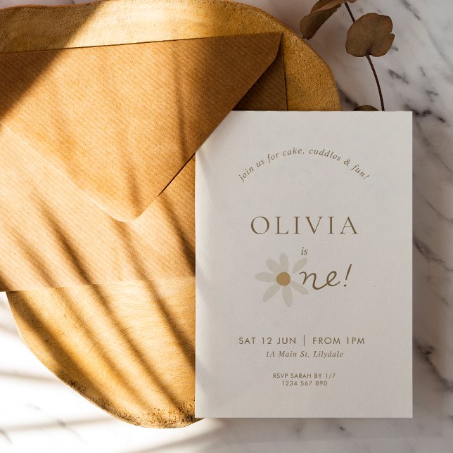 Daisy Floral First Birthday Convite - Branco (Criador carregado)