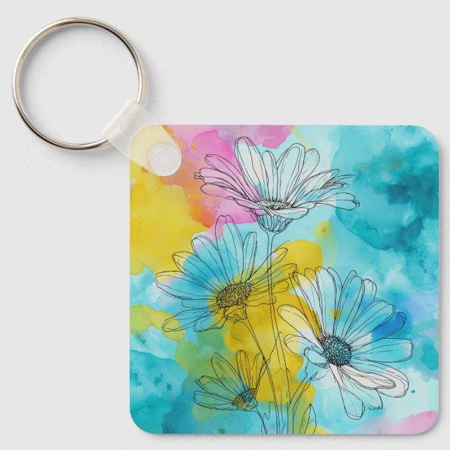 Daisy Flower Aluminium Square Chaveiro Gift (Frente)