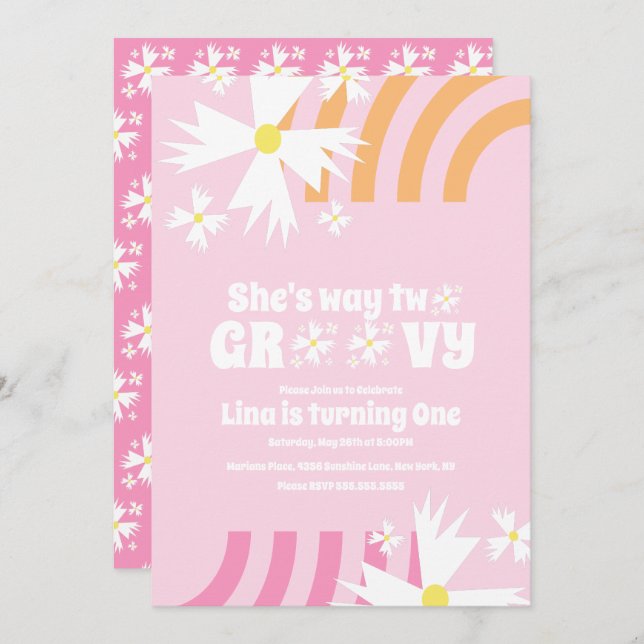 Daisy Flower Retro Way 2 Groovay Birthday Pink (Frente/Verso)