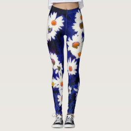 Daisy Garden Blue Art Abstrato Leggings