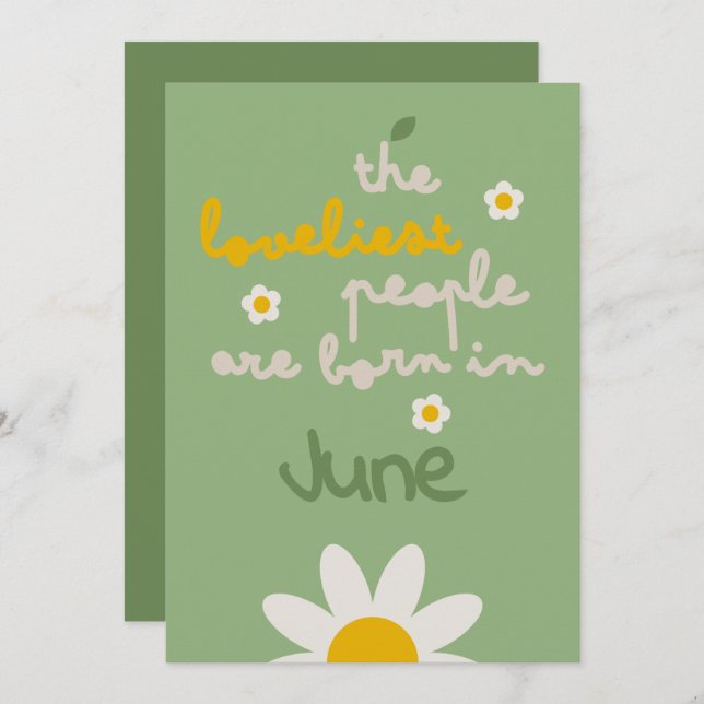DAISY GREEN - Cartão de Convite Floral de Aniversá (Frente/Verso)